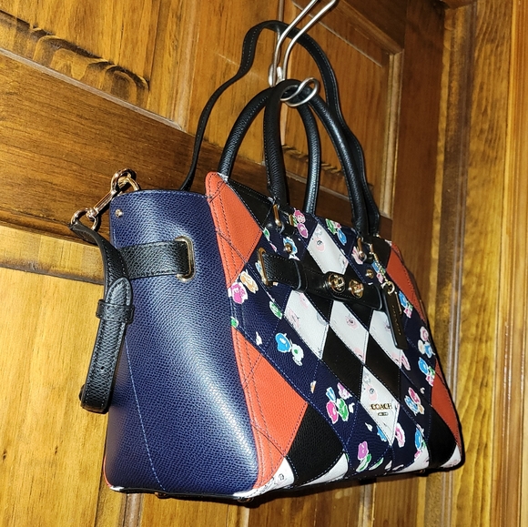COACH SWAGGER FLORAL PATCHWORK CARRYALL MULTI-COLOR SATCHEL BAG F38210 - Picture 11 of 16